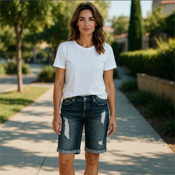 Almost Famous Distressed Bermuda Shorts Juniors Size 9 - Picture 1 of 8